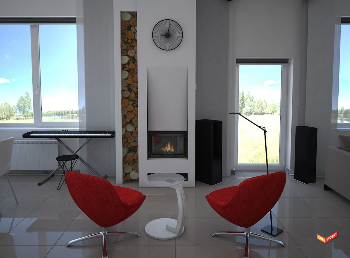 гостиная-кухня интерьер коттедж 